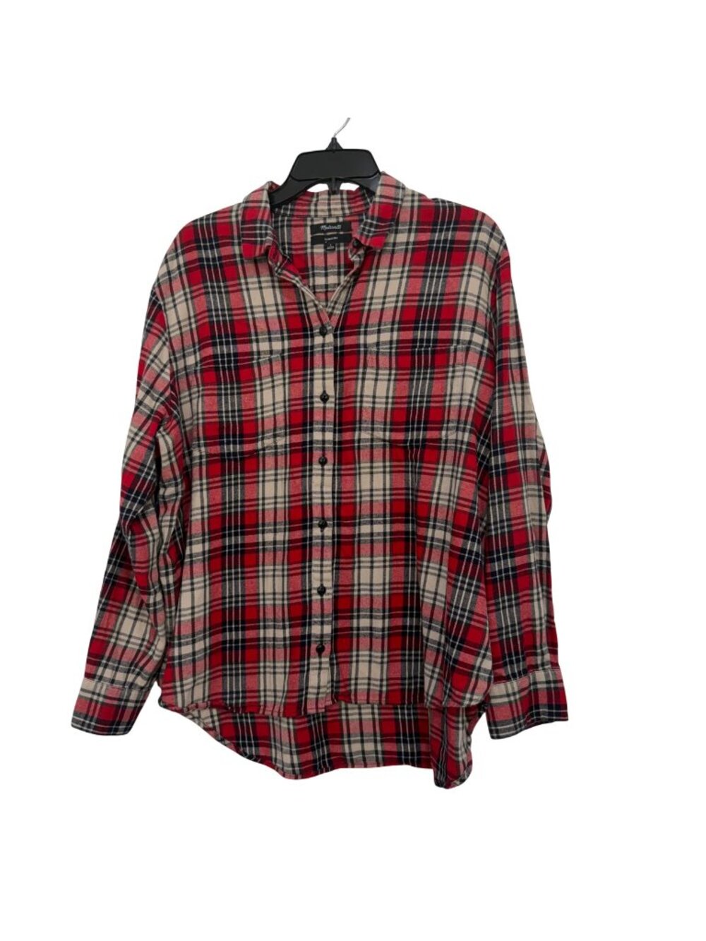 Madewell Womens Oversized Red & Black Plaid Flannel Shirt Size L 100% Cotton